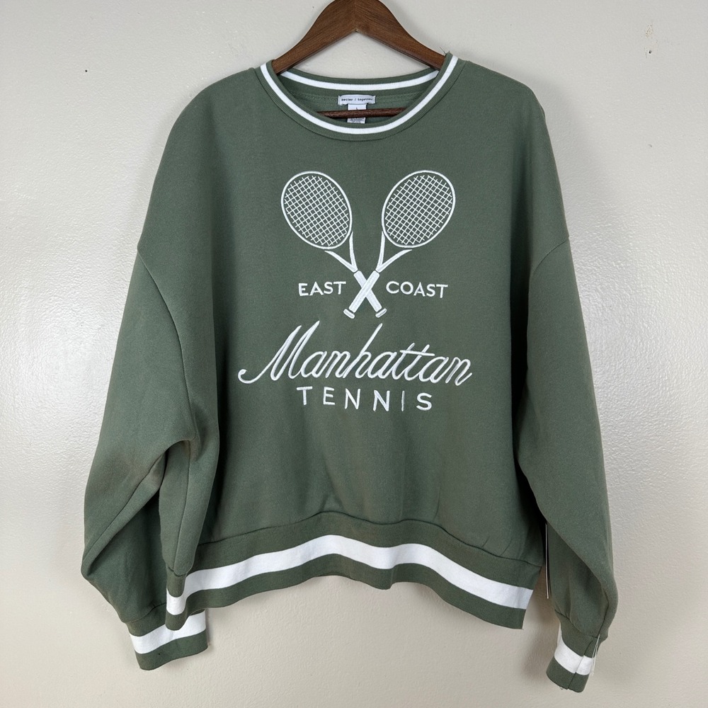 Better / Together Women's L Sweatshirt Green Manhattan Tennis Graphic Pullover